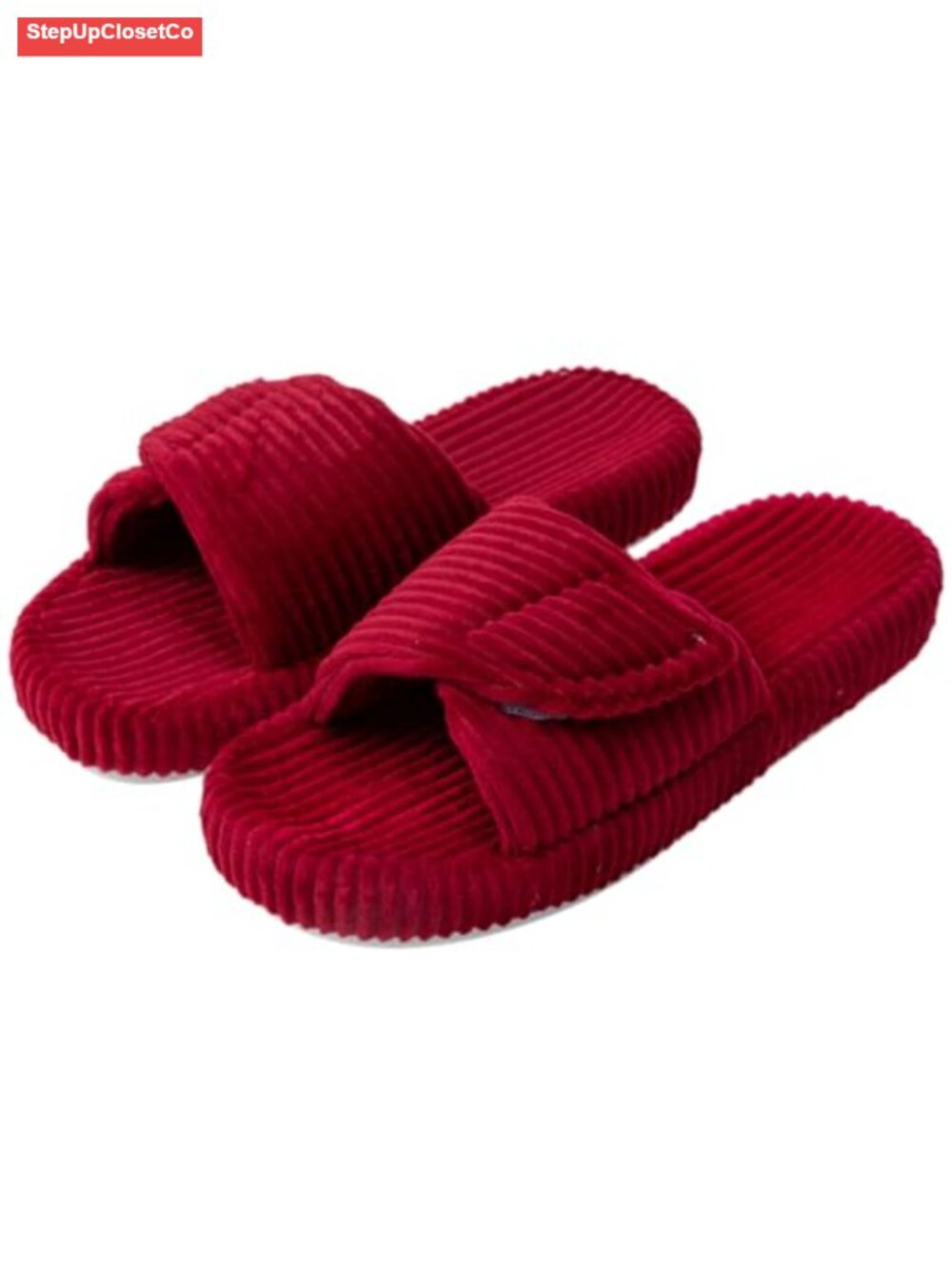 Women's Open Toe Memory Foam Slippers Corduroy Non-Slip Adjustable